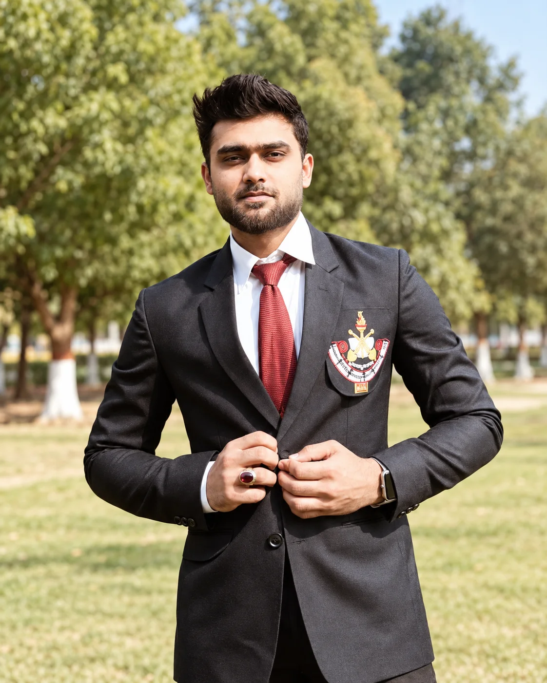 Anas in formal attire outdoors