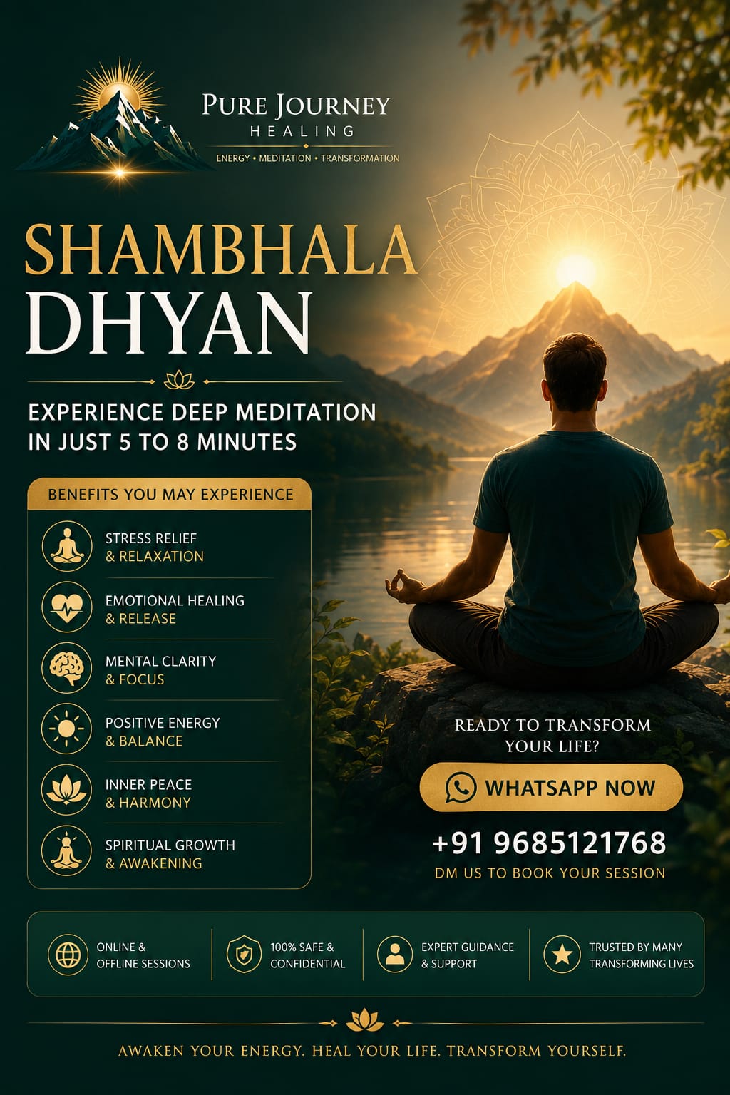 A person meditating beside a peaceful mountain lake